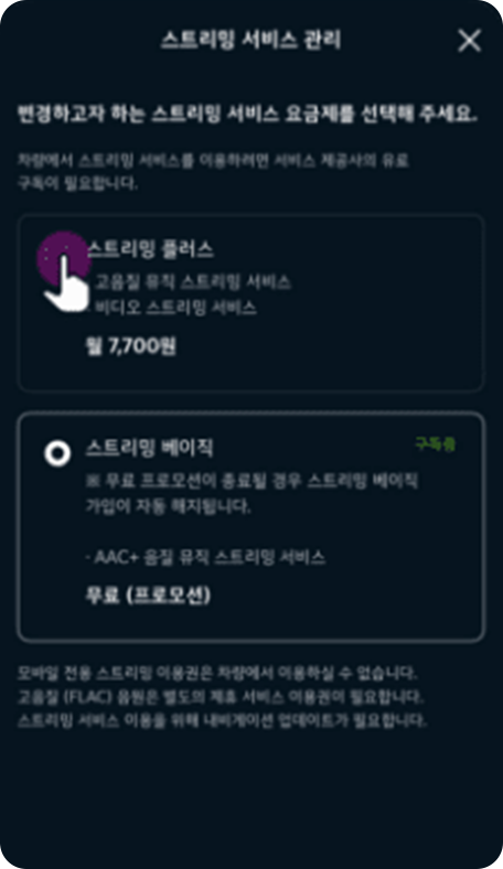 스트리밍 플러스 선택