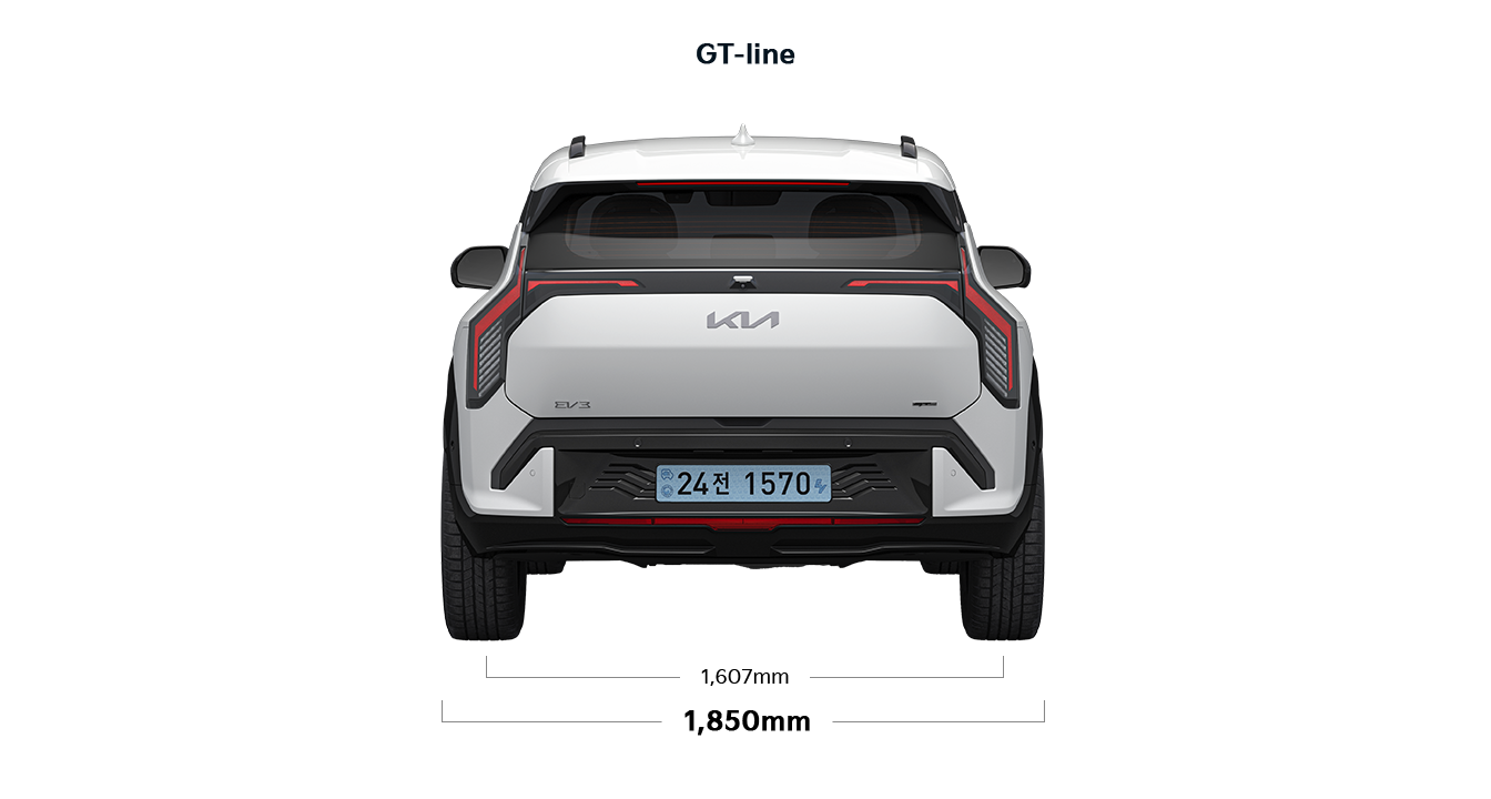 EV3 GT-line 제원 후면 : 전폭 1,850mm, 윤거 후 1,607mm