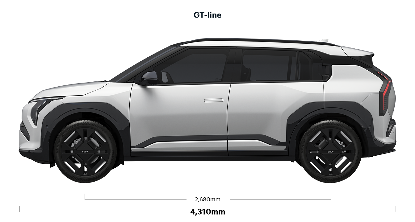 EV3 GT-line 제원 측면 : 전장 4,310mm, 축거 2,680mm